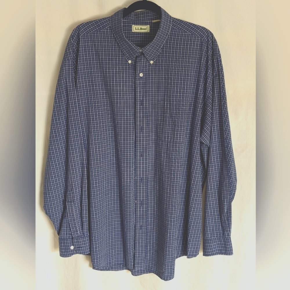 L.L. Bean Blue White Men's LS Button Down Shirt Sz XLT Tall Man 100% Cotton